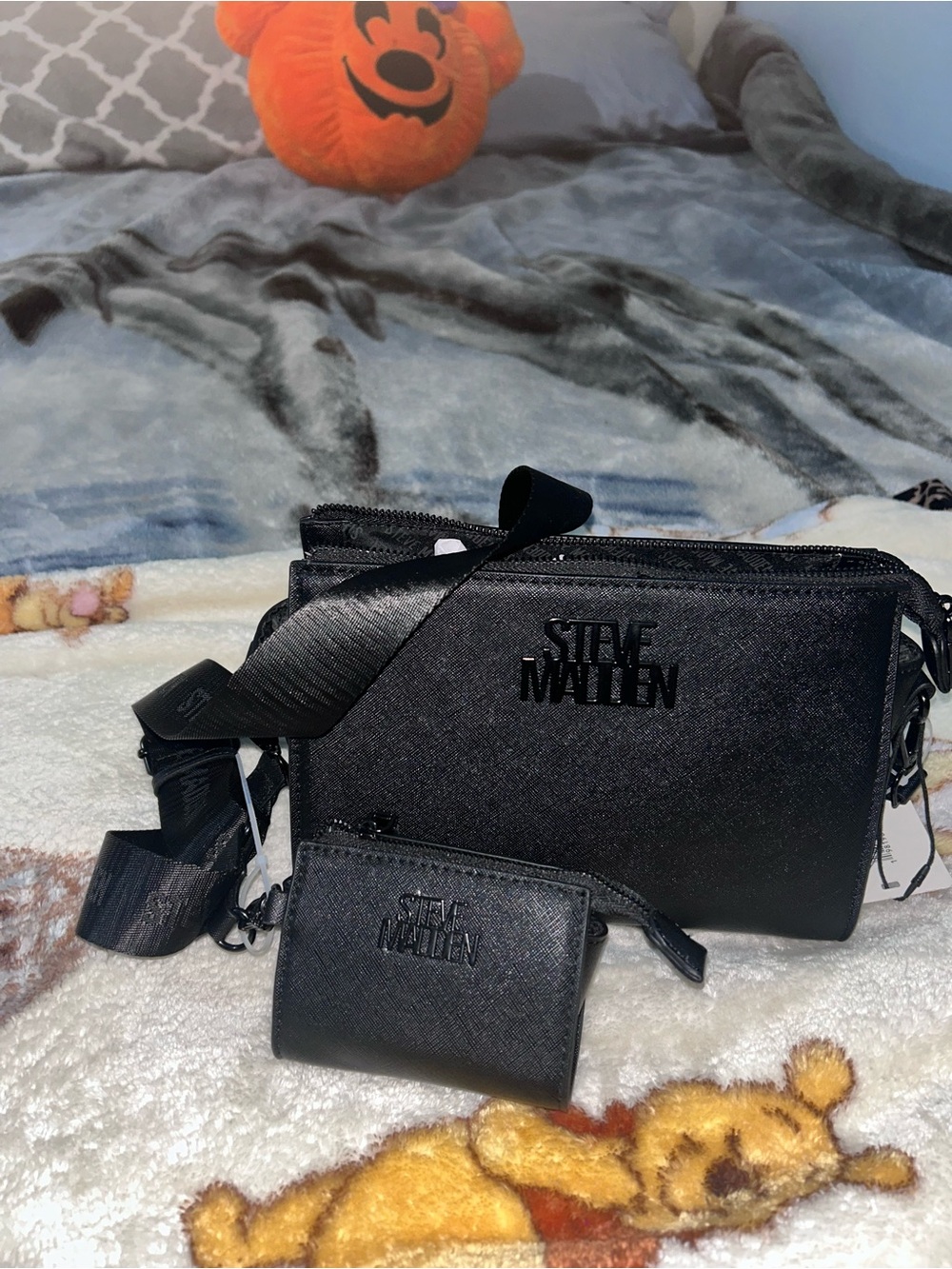 Steve Madden Black Crossbody Messenger Bag with Coin Pouch